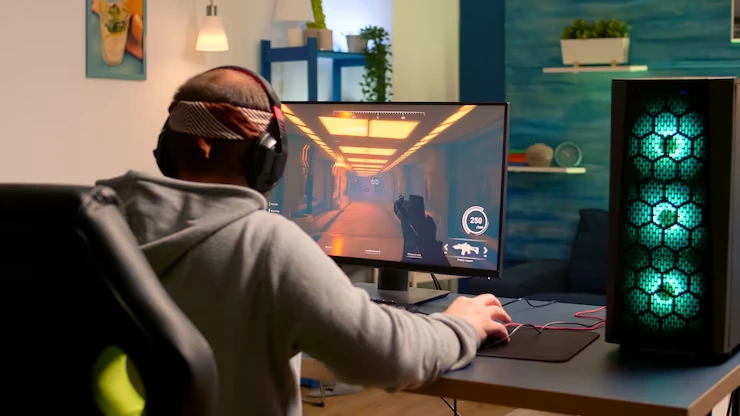 Gamer testing FPS at Roblox Game Development Agency in UK