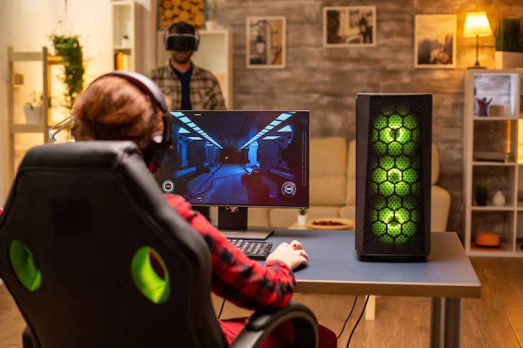 Gaming setup showing a Roblox game created by a Roblox Game Development Agency in UK